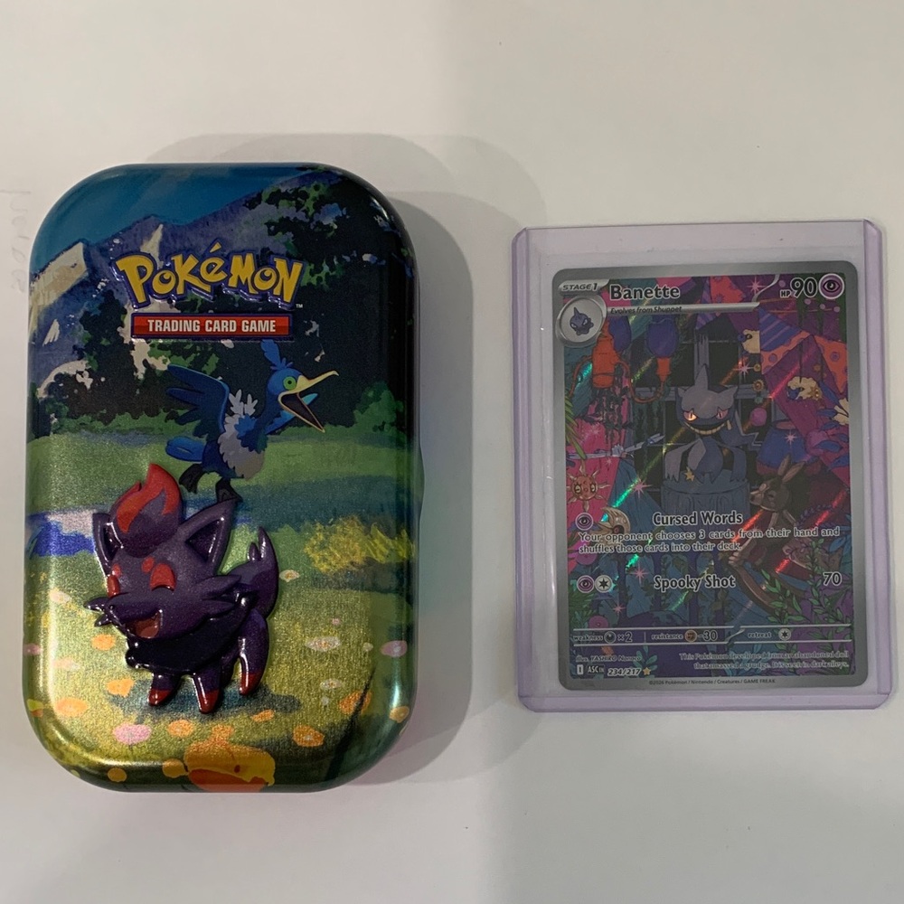 Pokemon Zorua and Cramorant, empty tin Assended Heroes. Banette 234/217.